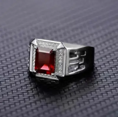 2.50Ct Emerald Cut Lab-Created Ruby Men's Engagement Ring 14k White Gold Plated • $116.89