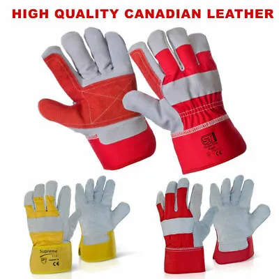 Canadian Double Palm Rigger Safety Work Gloves Leather Gauntlet Heavy Duty XL • £10.99