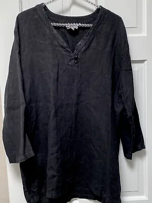 Hot Cotton By Marc Ware Size L Women Top Tunic Linen Cotton Black V-neck 3/4 SLV • $15.99