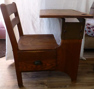 Antique Industrial Child School Desk Chair Oak Wood Langslow Fowler Moulthrop • $150