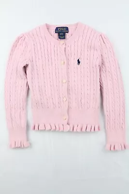 Polo Ralph Lauren Girls Cable Knit Cardigan Pony Logo Size 4/4T Pink Blue Button • $15.95