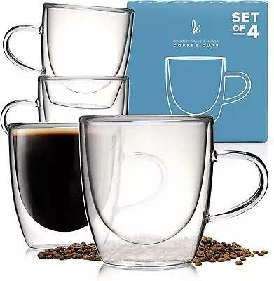 (4) Coffee Cups 5 Oz. Double Wall Insulated Borosilicate Glass Coffee Tea Set • $22