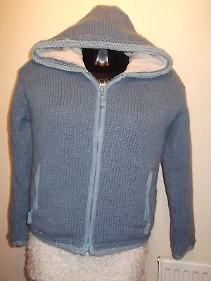 £9.50 • Buy Pachamama Pale Blue Handknitted Hooded Jacket, Size S/M