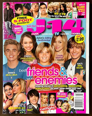 J-14 Magazine August 2006 Zac Efron Poster Miley Cyrus Cole Sprouse Vanessa Hudg • $20