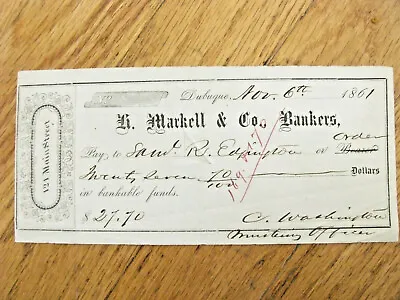 Civil War 12th  Iowa Colonel Samuel Edgington Signed Pay Dubuque 1861 • $145