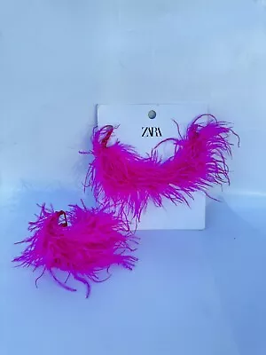 New Zara Feather Collar Statement Necklace Bracelet Set Pink Fuchsia Jewelry • $59.99