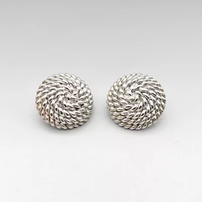 Vintage Monet Earrings Clip On Textured Rope Silver Tone Round Stud Designer 1  • $19.99