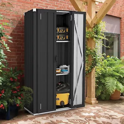 Outdoor Storage Cabinet W/ Adjustable Shelves Lockable Metal Garden Storage Shed • $166.99