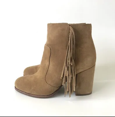 Via Spiga Women’s Size 10 Suede Natural Niurka Fringe Booties $350 • $42.49