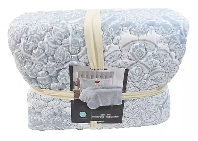 Martha Stewart King Quilt New Light Blue White Floral Medallion Matlase • $134.10