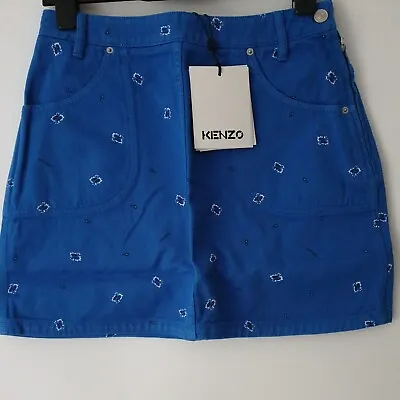 Kenzo Printed Denim Mini Skirt Blue Size 12 • £32.29