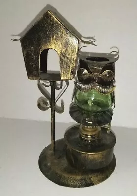 MCM Owl Miniature Oil Lamp Novelty Kitsch Wrought Iron Birdhouse Lantern VTG • $39.99