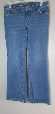 Eddie Bauer Size 14 Blue Jeans Pockets Zip Slightly Curvy Slightly Flared • $18