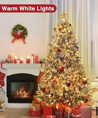 Christmas Tree With Lights 6.5ft Artificial Snow Flocked 1100 Branch Tips • $152.99