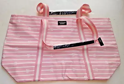 NEW Victoria's Secret Duffle Weekender Tote Getaway Beach Bag Pink White $60 Tag • $19.95