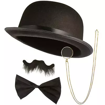 Hauntlook Detective Sidekick Accessory Kit: Bowler Hat Mustache Bow Tie Monocle • $33.99