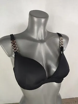 New Boux Avenue Palma Chain Bikini Top Swim Bra Underwired Black Gold RRP £35 • £17.99