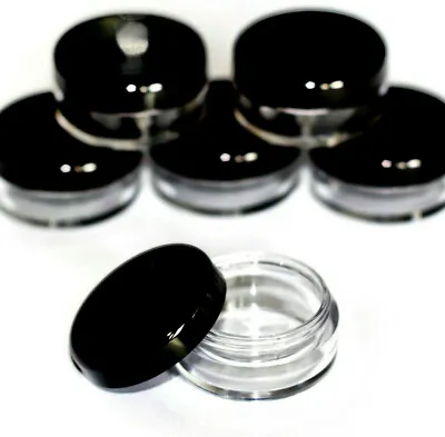 Clear Round Travel Sample Pots Jars Pieces Containers 5g 5ml With Black Lids Jdb • £19.34