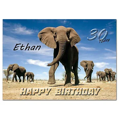 B418; Great Personalised Birthday Card; *ANY Name Age Text*;  Elephant Family • £4.50