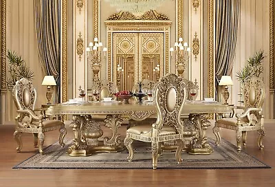 Gold Finish Luxurious Design Formal Dining Set 7pc Table Chairs Carving Wood • $9049