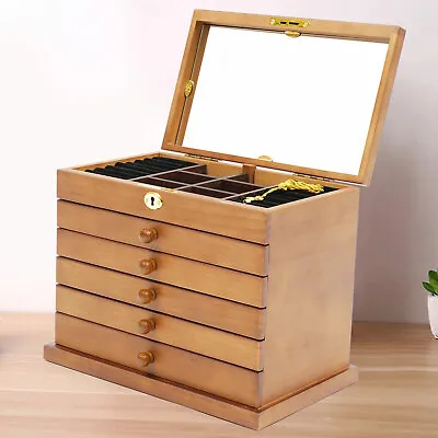 Wooden Jewelry Box Organizer For Women Girls Large Jewelry Storage Case 6 Layers • $48