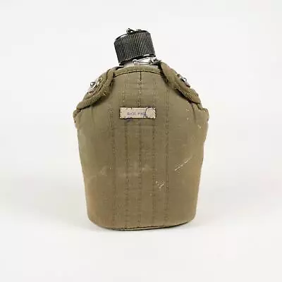 Vintage Metal Aluminum Canteen With Wool Lined OD Green Canvas Cover • $21.99