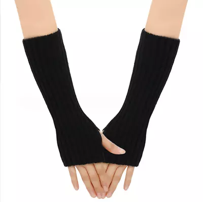 Women Long Half Finger Fingerless Gloves Arm Hand Warmer Knitted Mittens Winter • $9.98