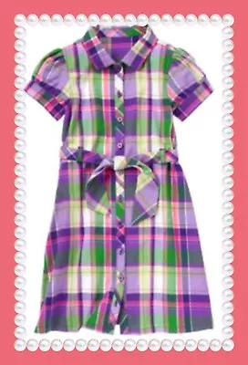 NWT Girls 5 Gymboree “STYLISH CORGI” Cotton Purp PLAID Belted SHIRT-DRESS & Belt • $15.99