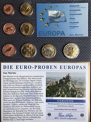 San Marino 2008 1 Cent - €2 Euro Pattern Essai Probe Coin Set ~ Sealed Pack COA • $28.06