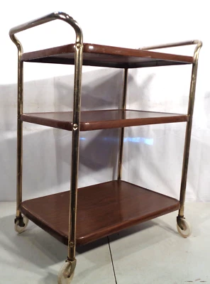 $139.95 • Buy VTG Mid Century Modern Brown Cosco Rolling 3 Tier Kitchen Utility Bar Cart 60's
