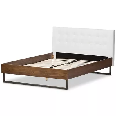 Bowery Hill Modern Wood Queen Platform Bed In White/Mahogany Brown • $421.80