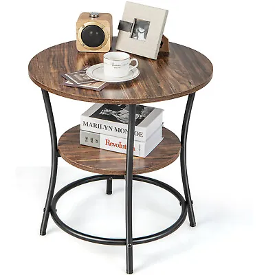 2-Tier Sofa Side End Table Round Nightstand With Sturdy Metal Frame • $56.95