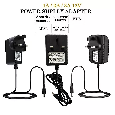 AC/DC 1A 2A 3A 12V Mains Transformer Power Supply Charger Adapter LED Strip Plug • £7.40