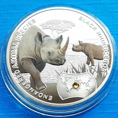 Zambia 1000 Kwacha 2014 UNC Rhino Rhinoceros Silver Plated Colorized Coin • $6.90