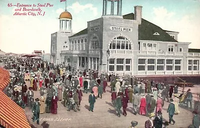 Postcard NJ Atlantic City Steel Pier Entrance & Boardwalk DB Vintage PC J6352 • $0.47