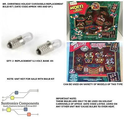  Mr.Christmas Holidays Carousels(1990&up) Replacement Part 2 Filament Bulbs Kit. • $12.95