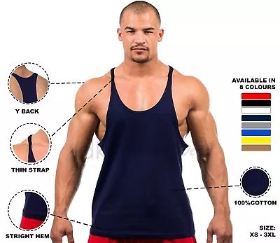 Lot Mens Gym Vest Racerback Bodybuilding Muscle Stringer Plain Vest Singlet • £6.45