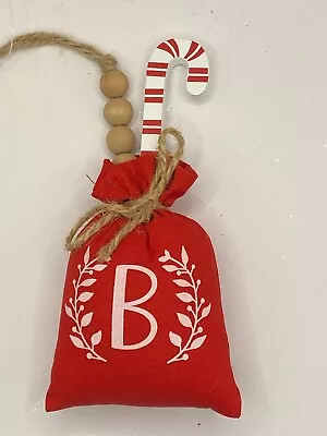 New Santa Bag Red Candy Cane Initial Letter B Monogram Ornament Free Ship • $12.95