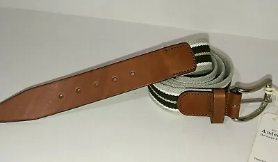 £59.99 • Buy ANDERSONS ITALIAN BROWN LEATHER STRIPED STRETCH FABRIC MENS BELT 105cm 40  BNWT