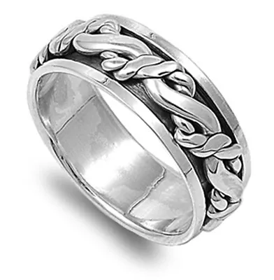 Sterling Silver Men's Celtic Knot Spinner Ring Polished 925 Band 9mm Sizes 8-15 • $26.99