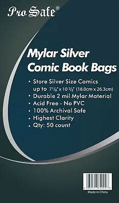 50 MYLAR SILVER AGE Comic Book Bags Acid Free Ultra Clear 50 Bags / Sleeves • $24.95