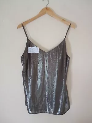£5 • Buy Lipsy Size 12 Shiny Dark Silver Strappy Evening Top. V-Neck. Polyester.