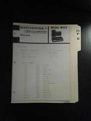 Model M503 Masterwork Service Manual Original Repair Book Stereo AMFM 8-track • $25
