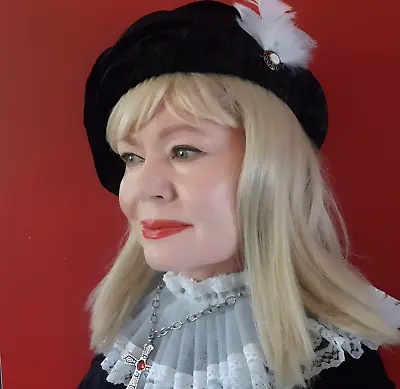 Black Velour Medieval HAT BERET Tudor Renaissance Artist Fancy Dress Costume New • £11.99