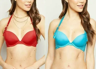 £3.98 • Buy Bikini Bra Top Red Or Turquoise Halter Neck Buckle Detail 32A To 36DD New Look