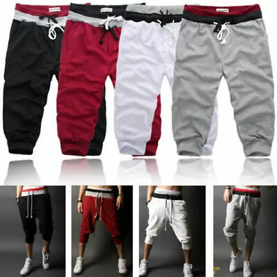 £12.19 • Buy Men 3/4 Calf Length Jogger Shorts Pants Sport Gym Trousers Sweatpants Drawstring