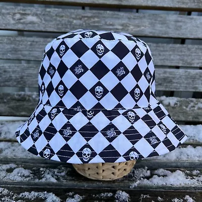 NWT Ed Hardy Black White Skull Checkerboard Bucket Hat Festival Tattoo Y2K NEW • £34.99