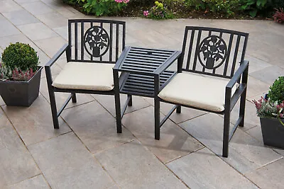 £249.99 • Buy Metal Duo Garden Bench And Table, Floral Backrest, Love Seat / Compainion Set