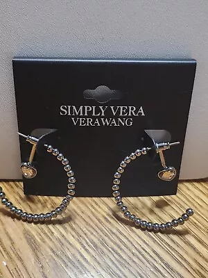 Simply Vera Vera Wang Silver Tone Beaded Hoop Earrrings With Pink Crystal... • $11.99