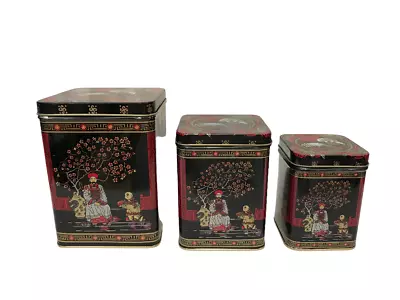 Unbranded Vtg 70's Oriental/Asian 3-Lot Nesting Set Rectangle Container Tea Tins • $36.88